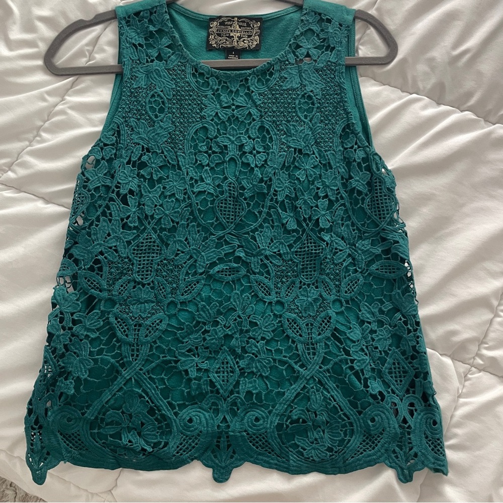 Anthropologie Green Lace Sleeveless Blouse